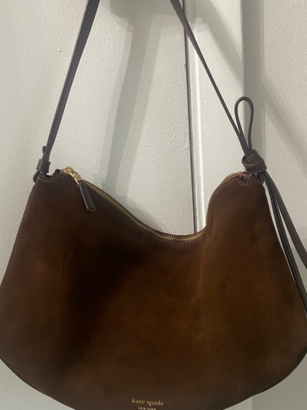 kate spade Brown Suede Crescent Shoulder Bag